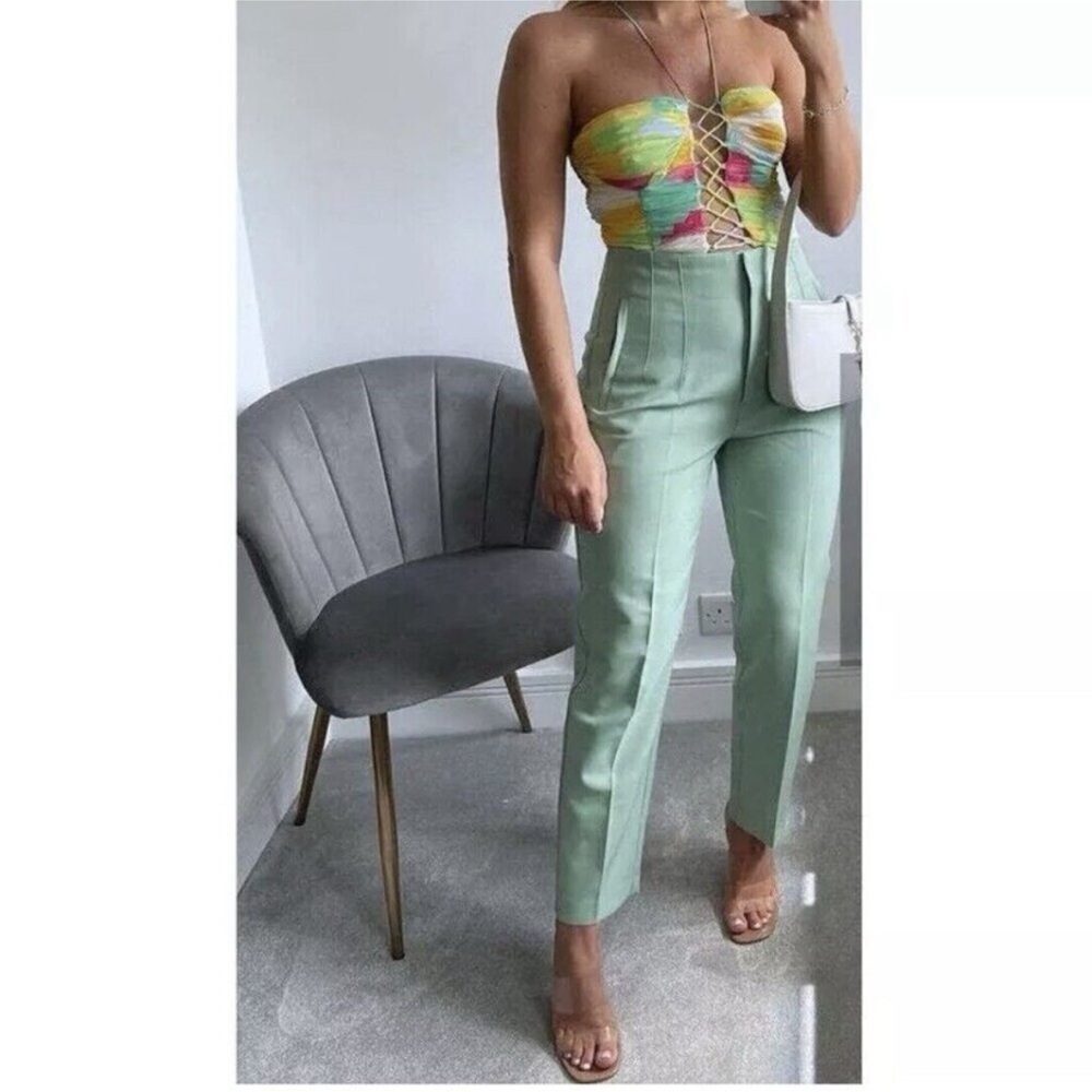Zara high waisted pleated mint green pants